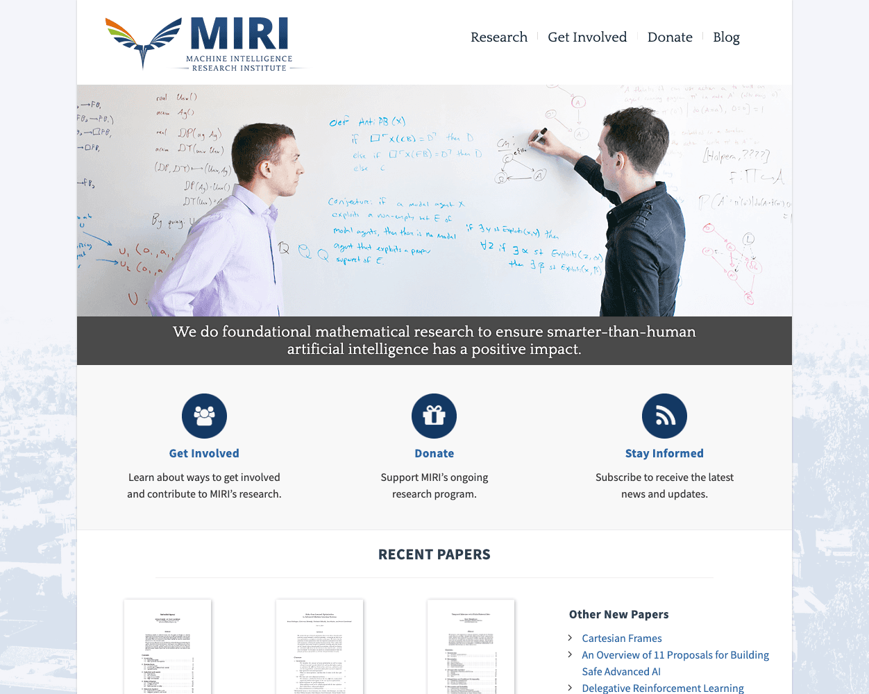 Screenshot of MIRI Website