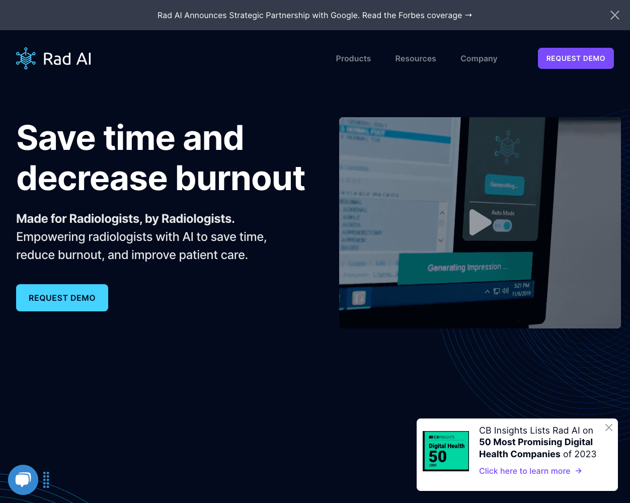 Screenshot of Rad AI Website