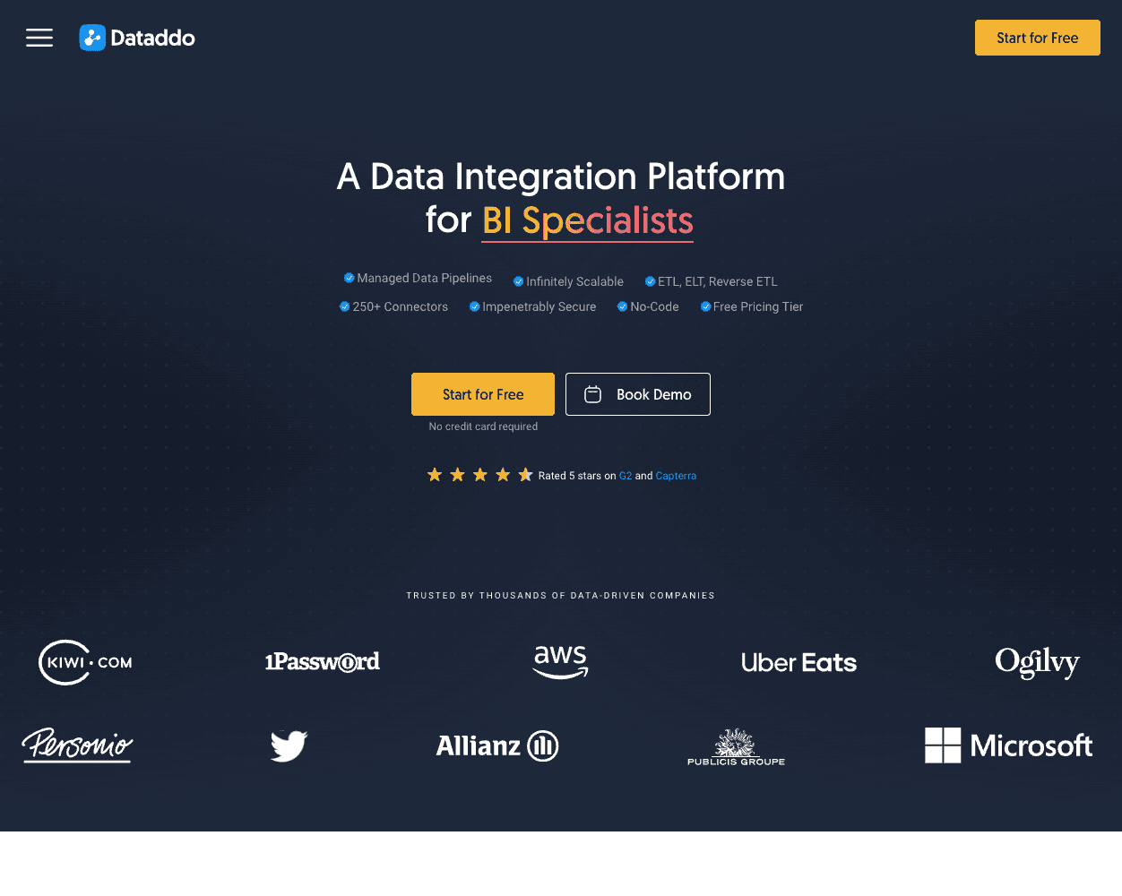 Screenshot of Dataddo Website