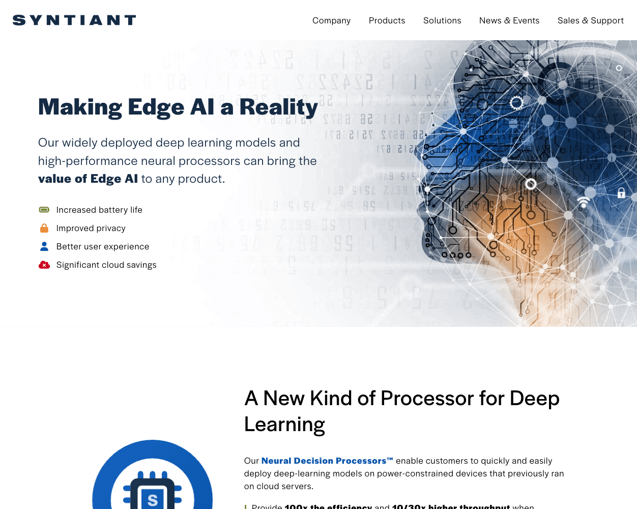 Screenshot of Syntiant Website