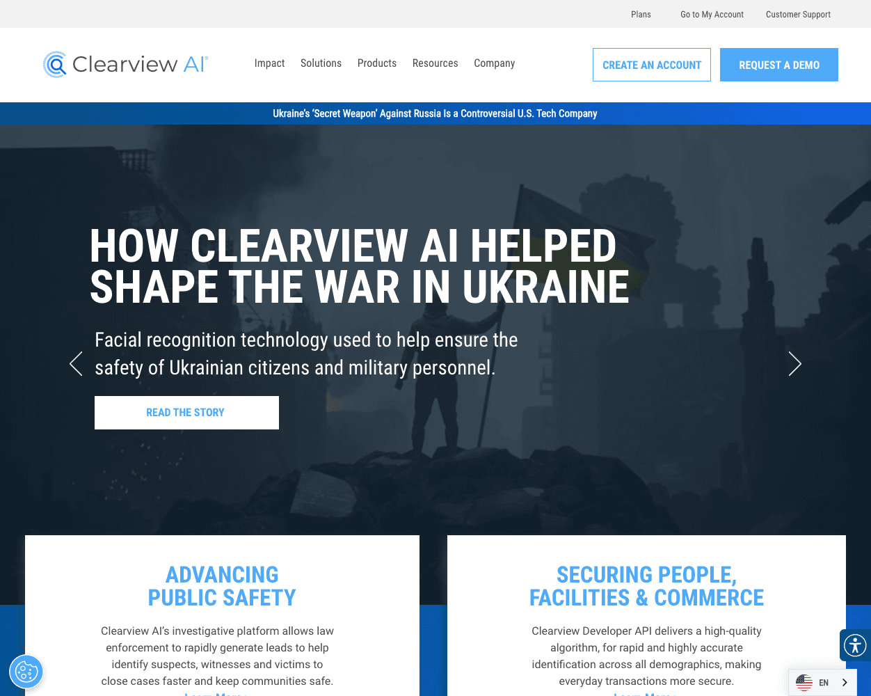 Screenshot of Clearview.ai Website