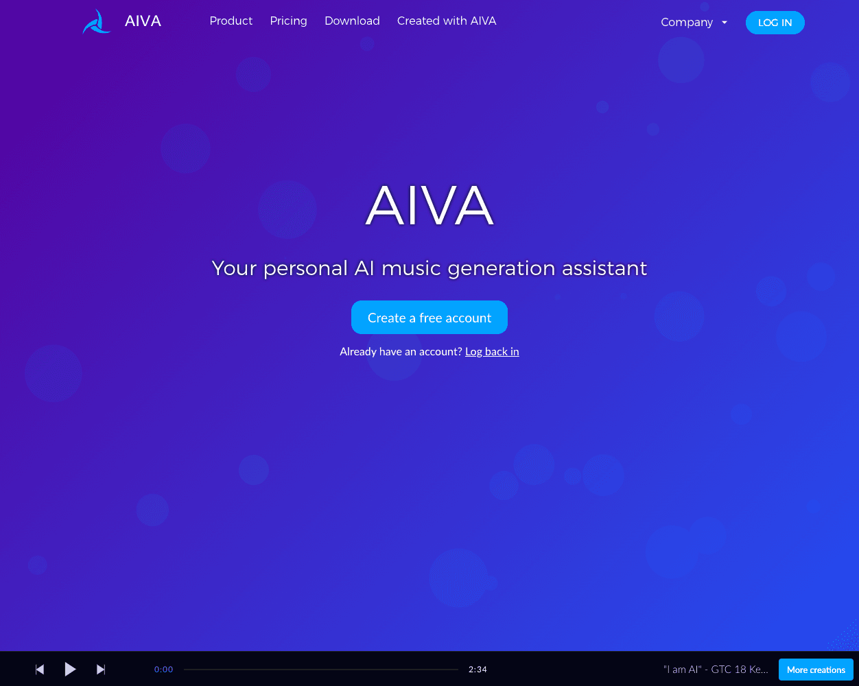 Screenshot of Aiva Website