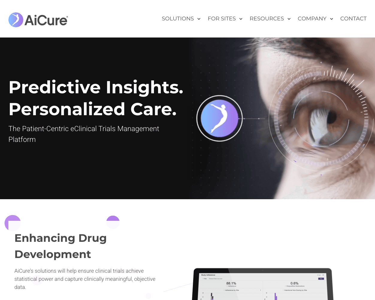 Screenshot of AiCure Website