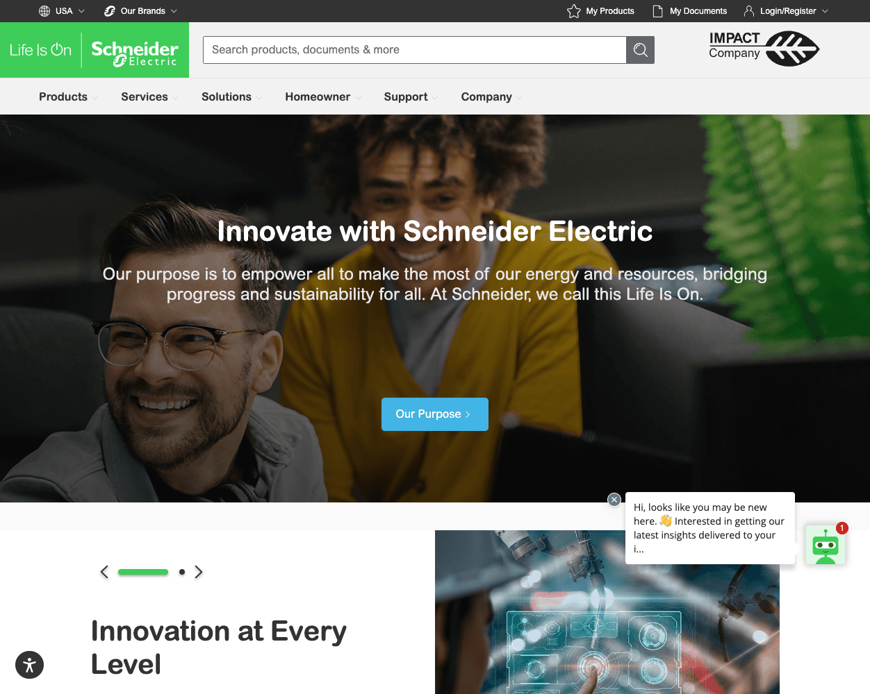 Screenshot of Schneider Electric Website