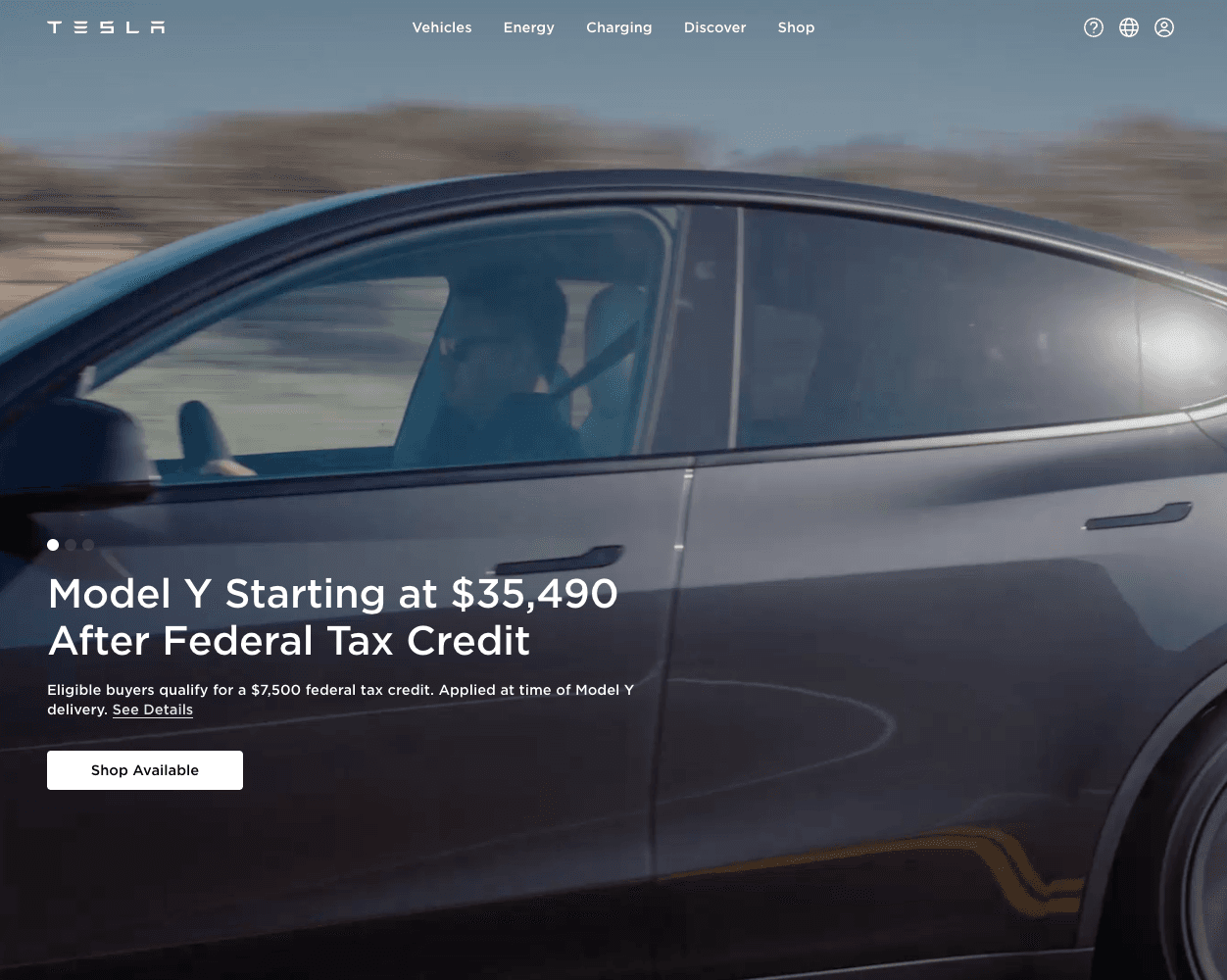 Screenshot of Tesla Website