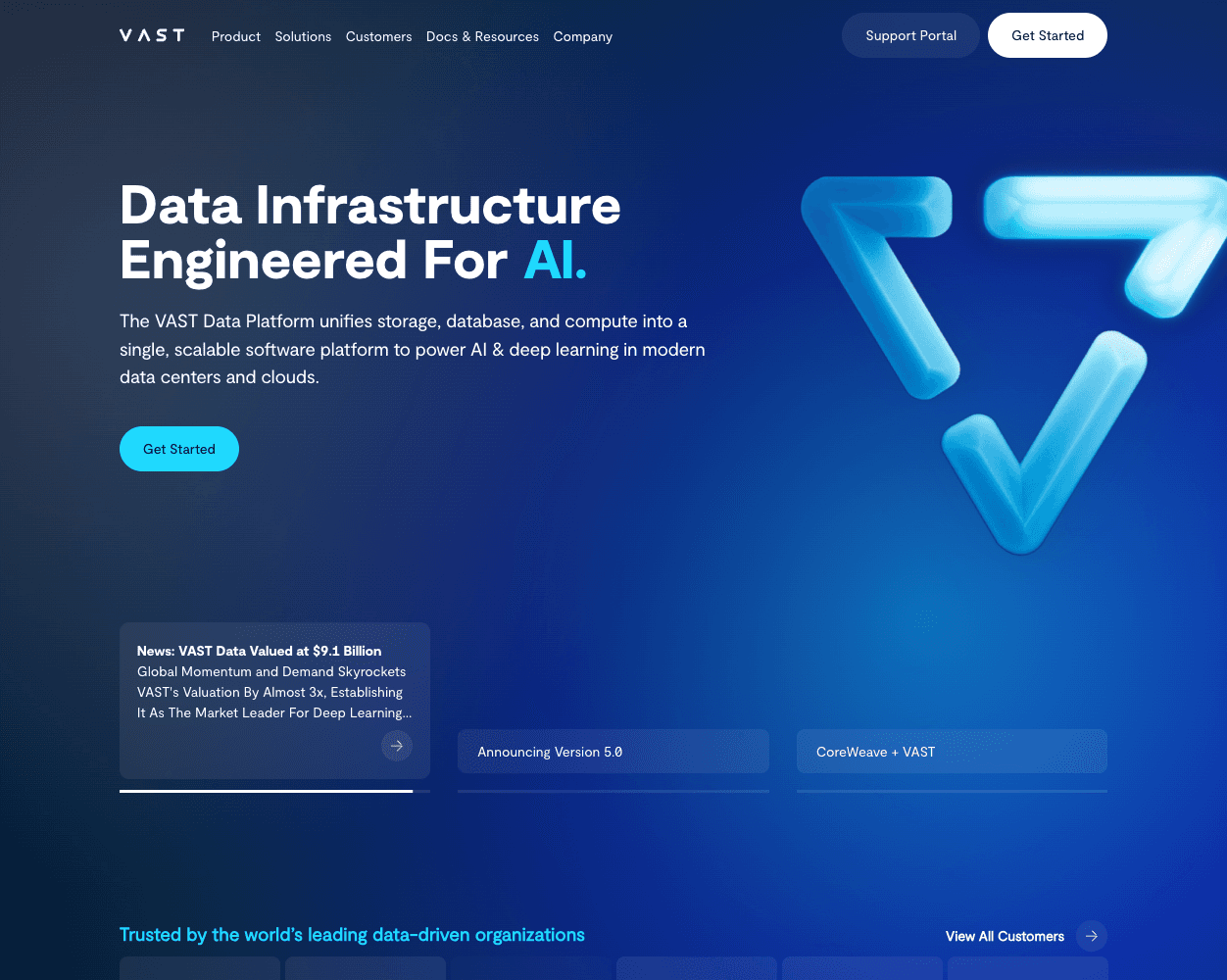 Screenshot of Vast Data Website