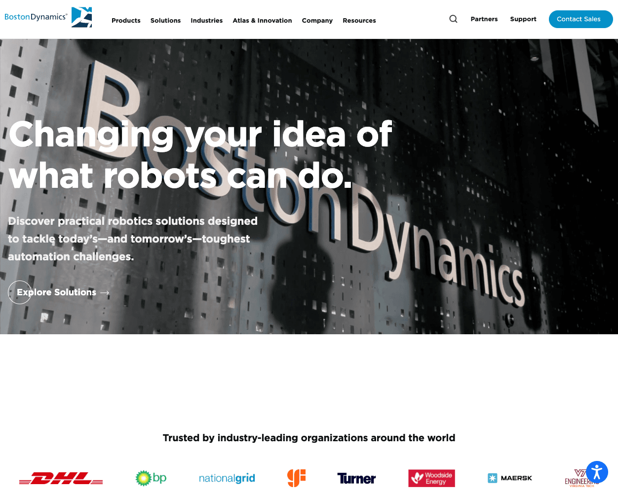 Screenshot of Boston Dynamics Website