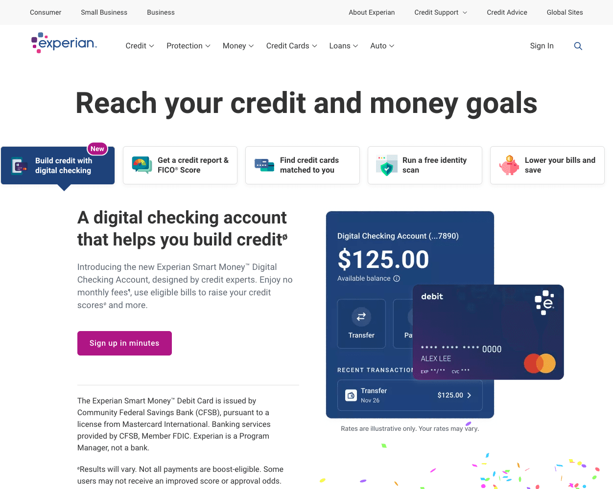 Screenshot of Experian Website