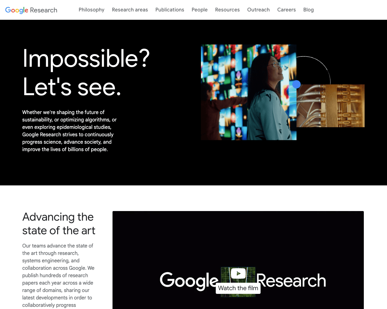 Screenshot of Google Research Website