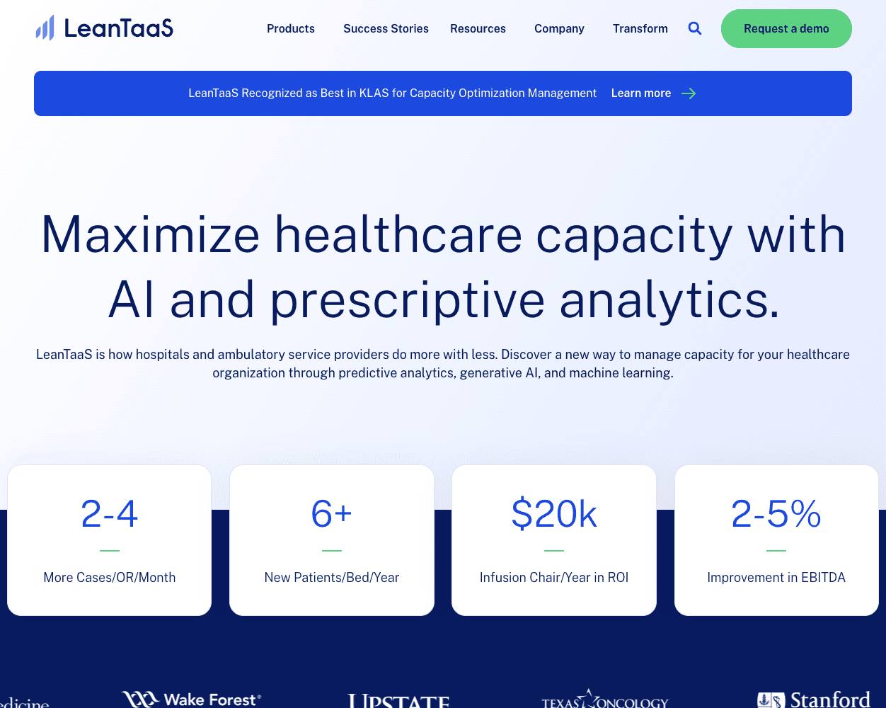 Screenshot of LeanTaas Website