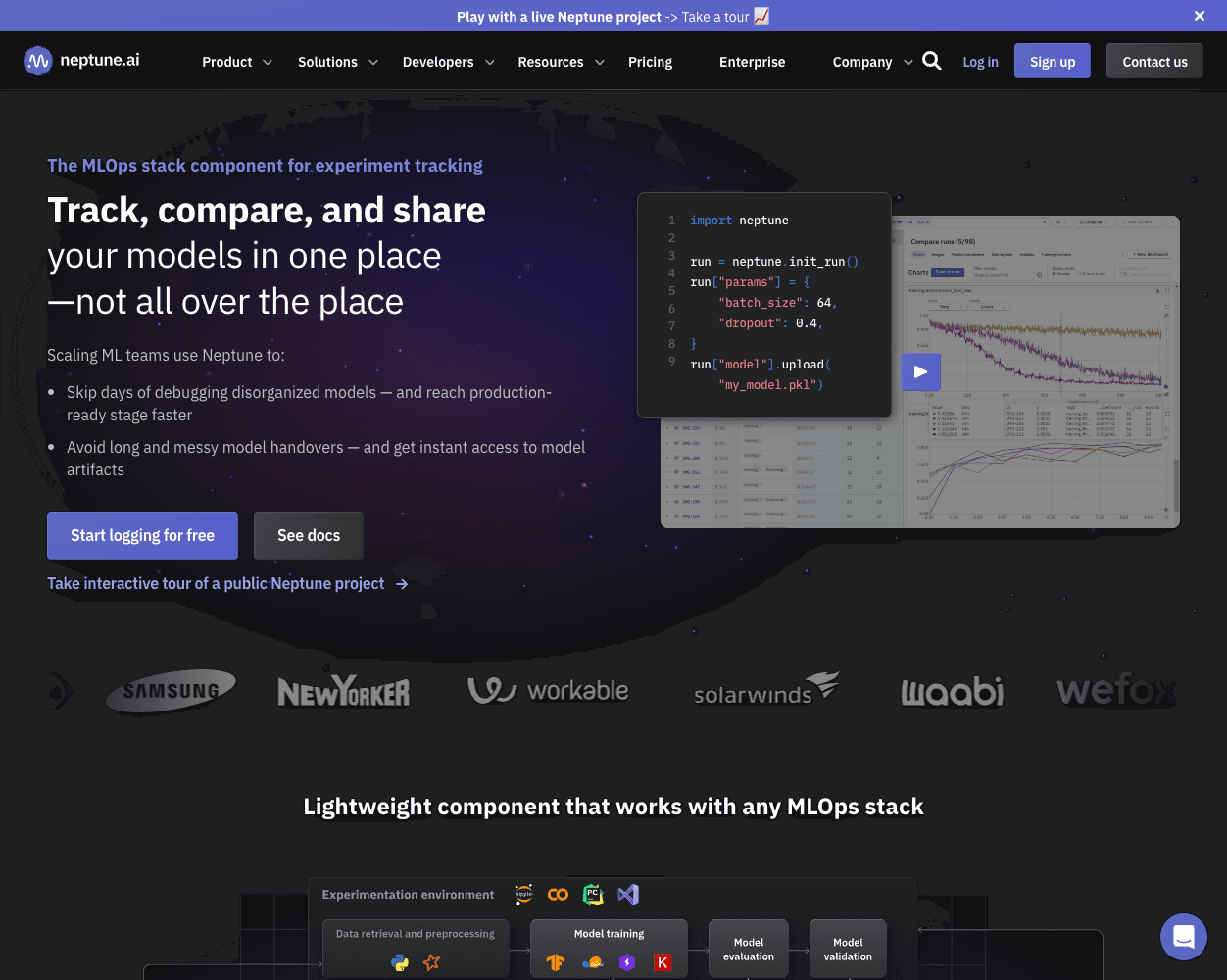 Screenshot of Neptune.ai Website