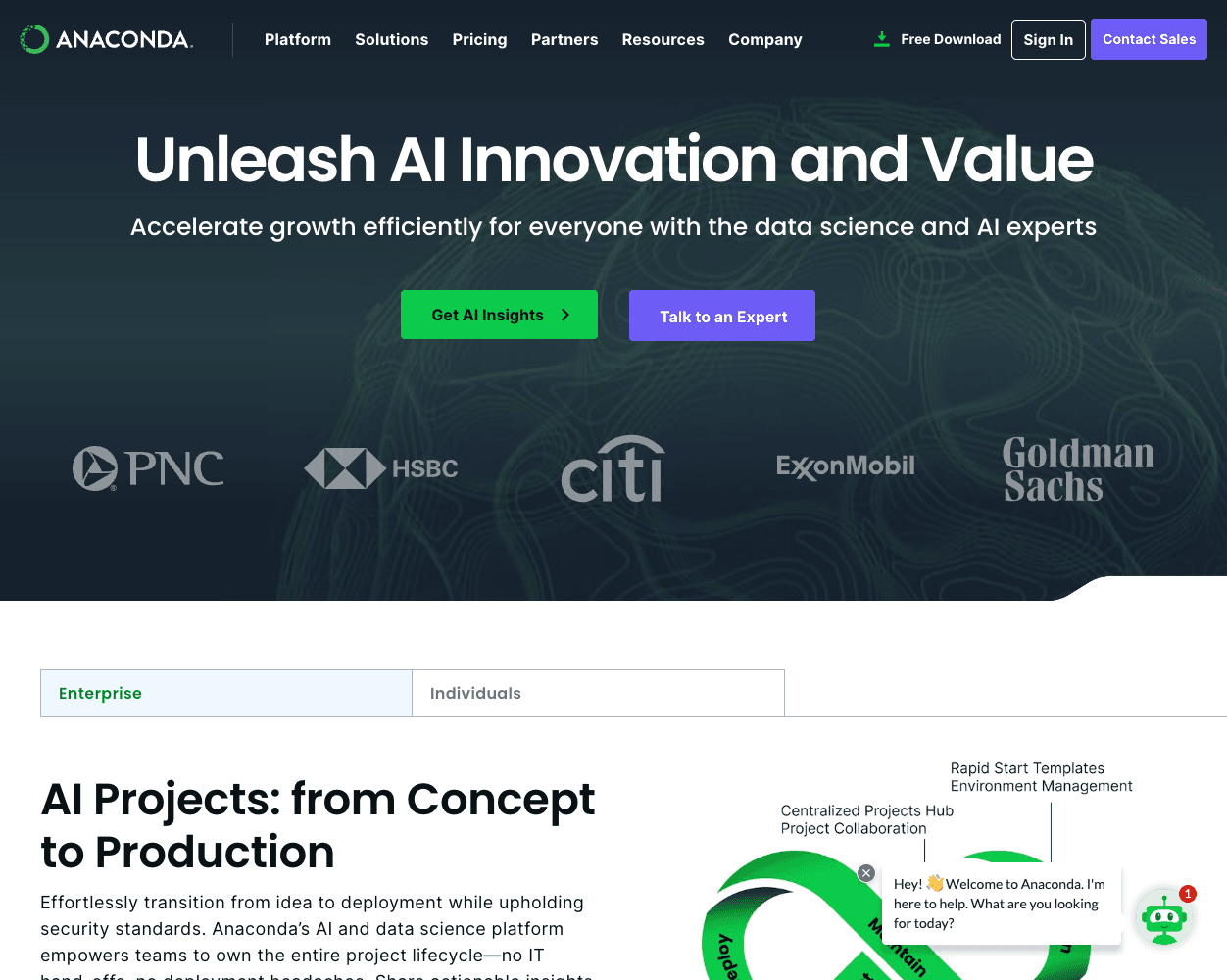 Screenshot of anaconda Website