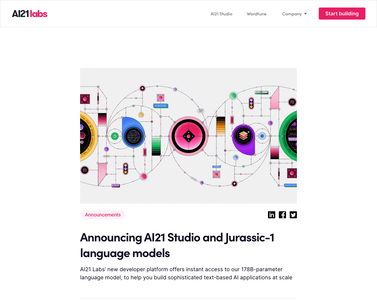 Screenshot of AI21 Labs Jurassic Website