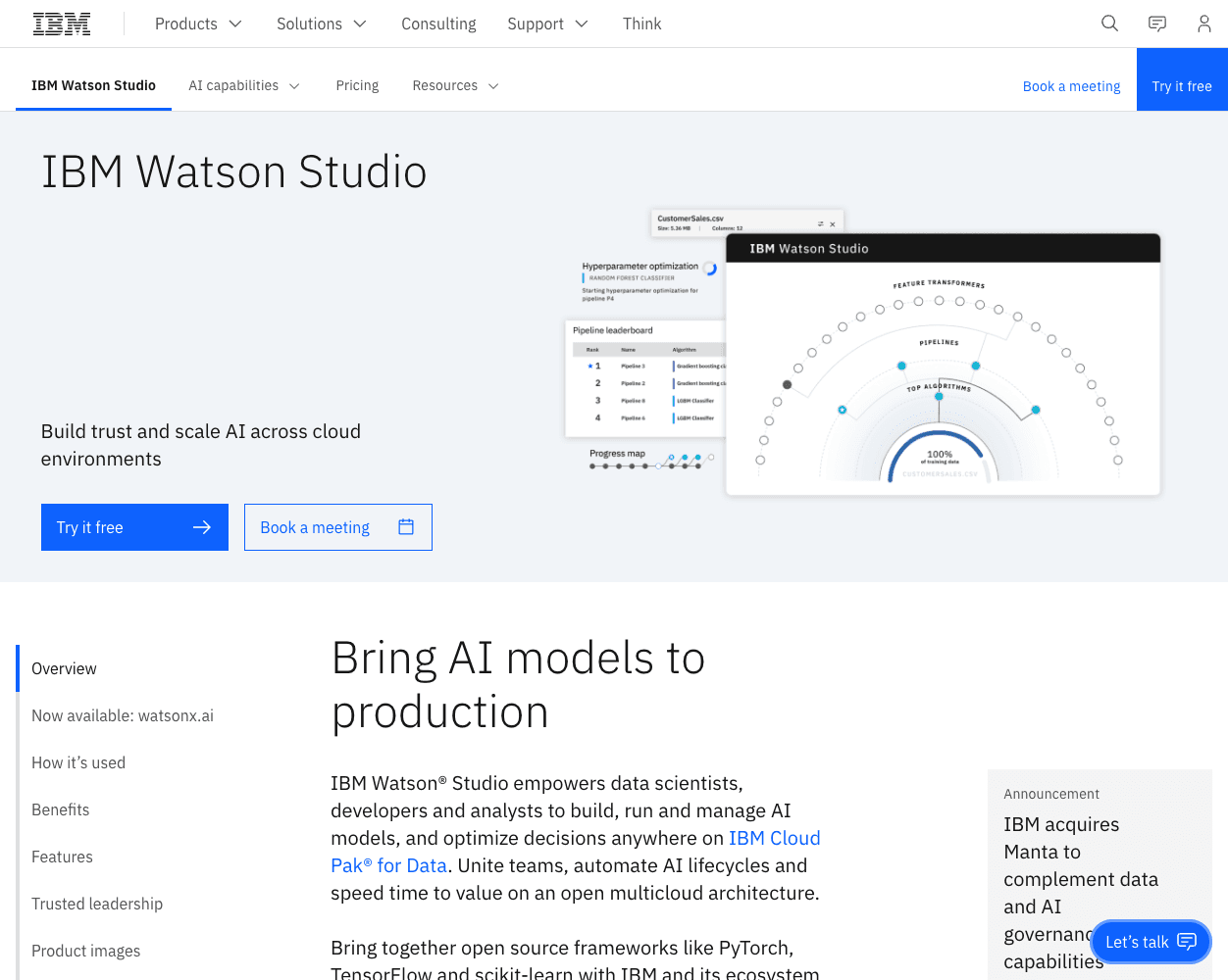 Screenshot of IBM Watson Studio Website