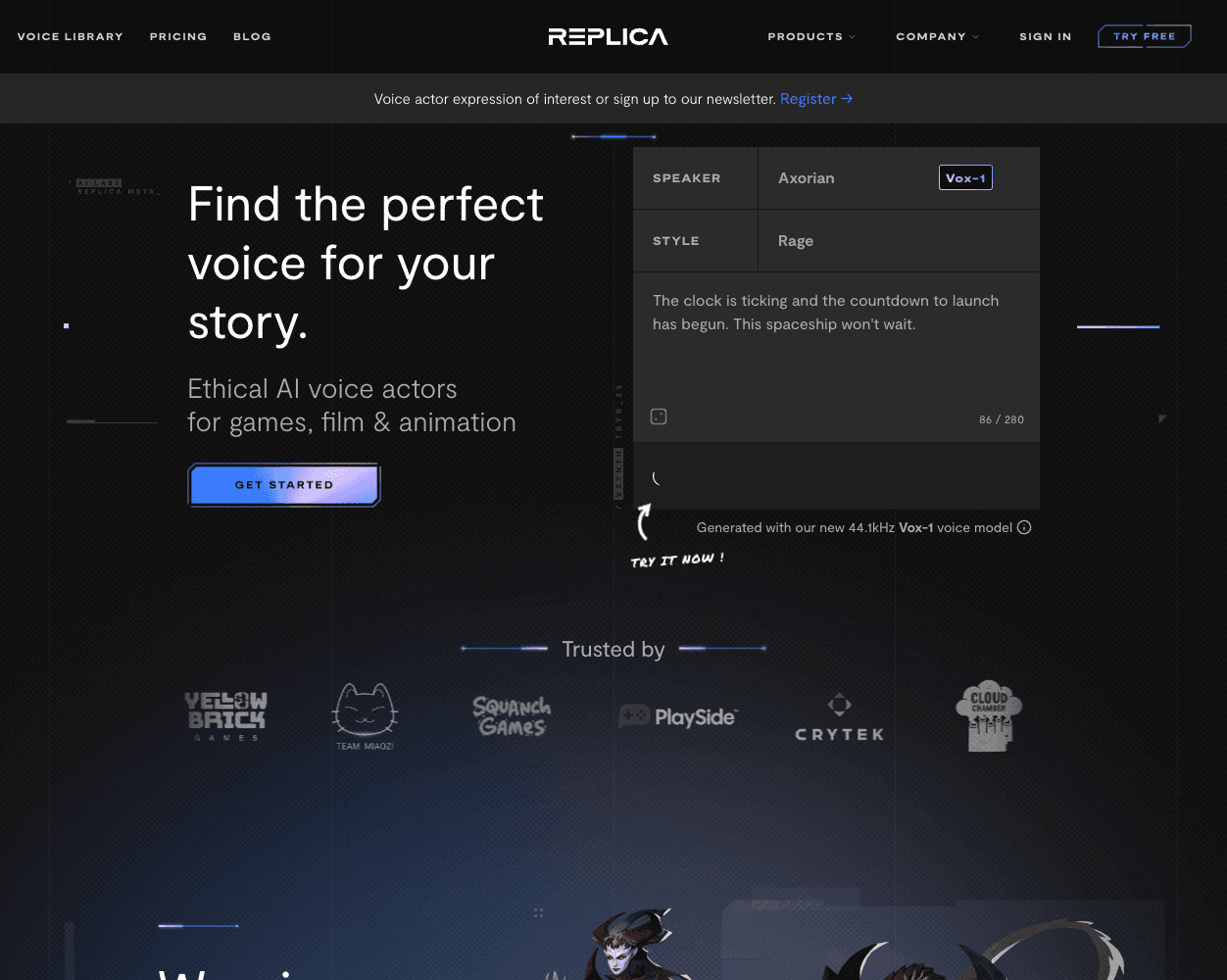 Screenshot of Replica Studios Website