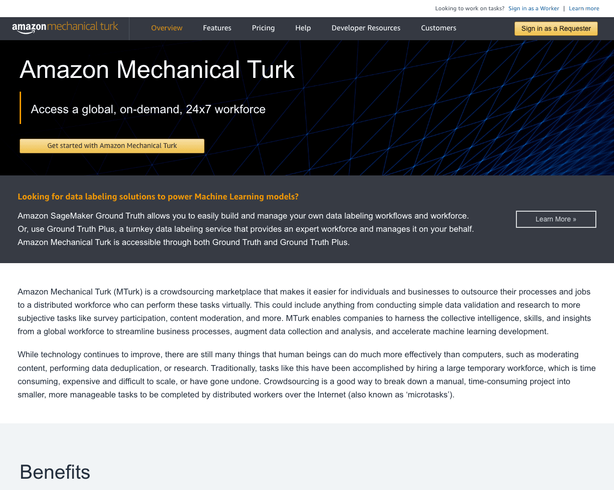 Screenshot of Amazon MechanicalTurk Website