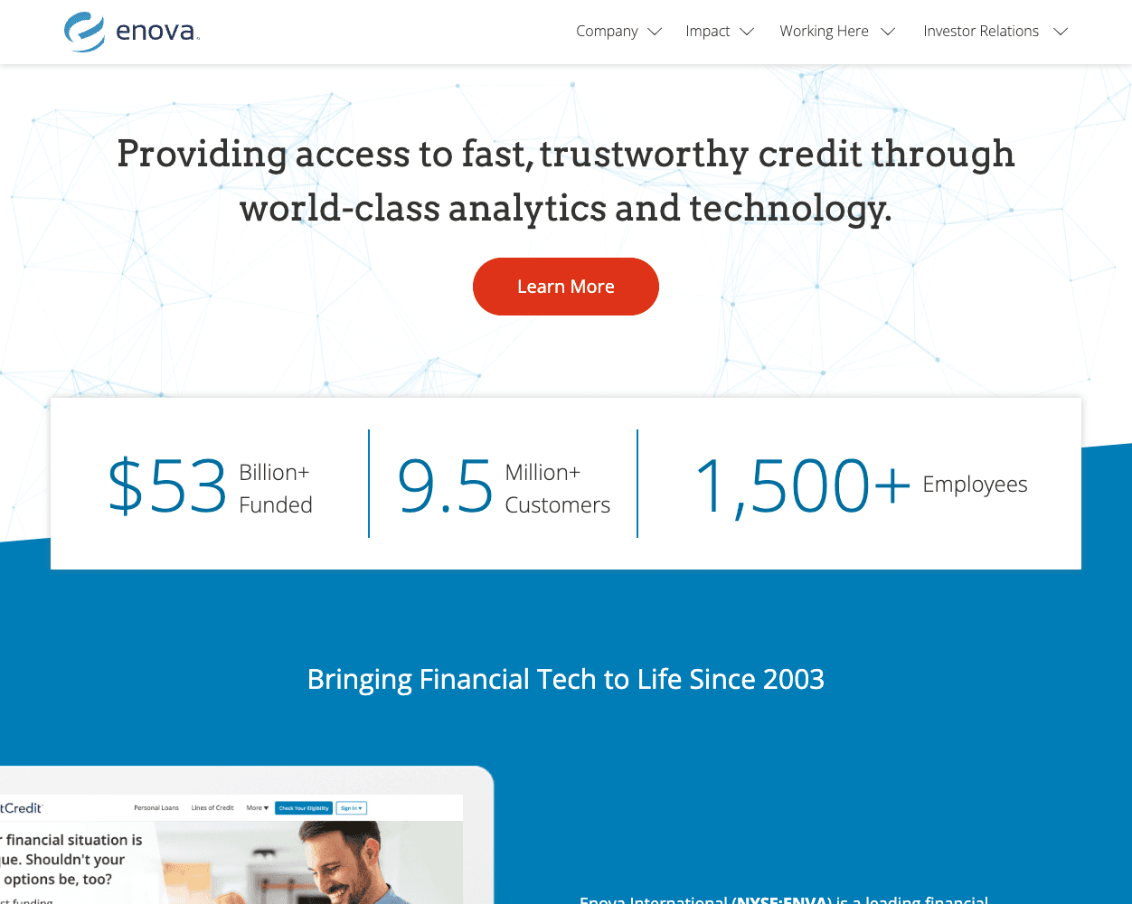 Screenshot of Enova Website