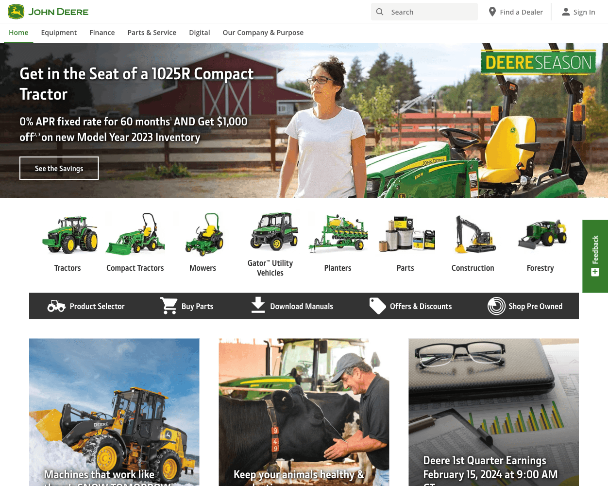 Screenshot of John Deere Website