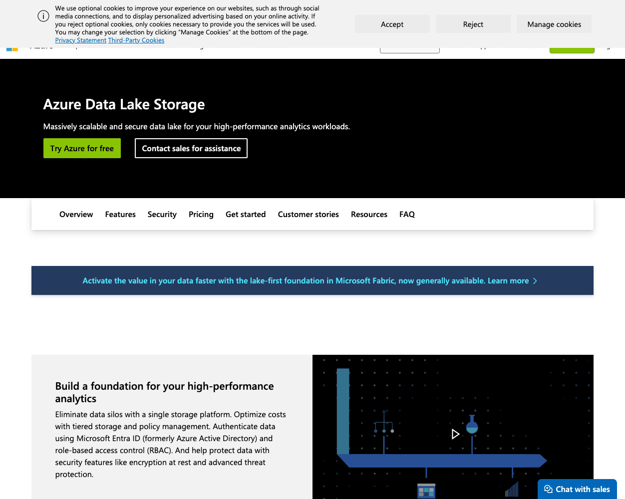 Screenshot of Azure Data Lake Storage Website