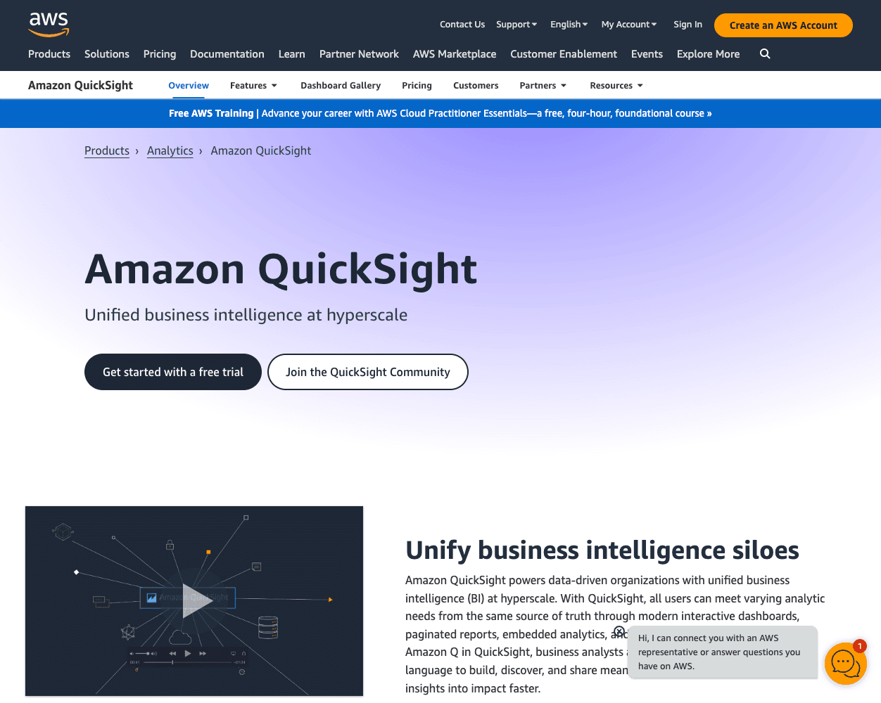 Screenshot of Amazon QuickSight Website