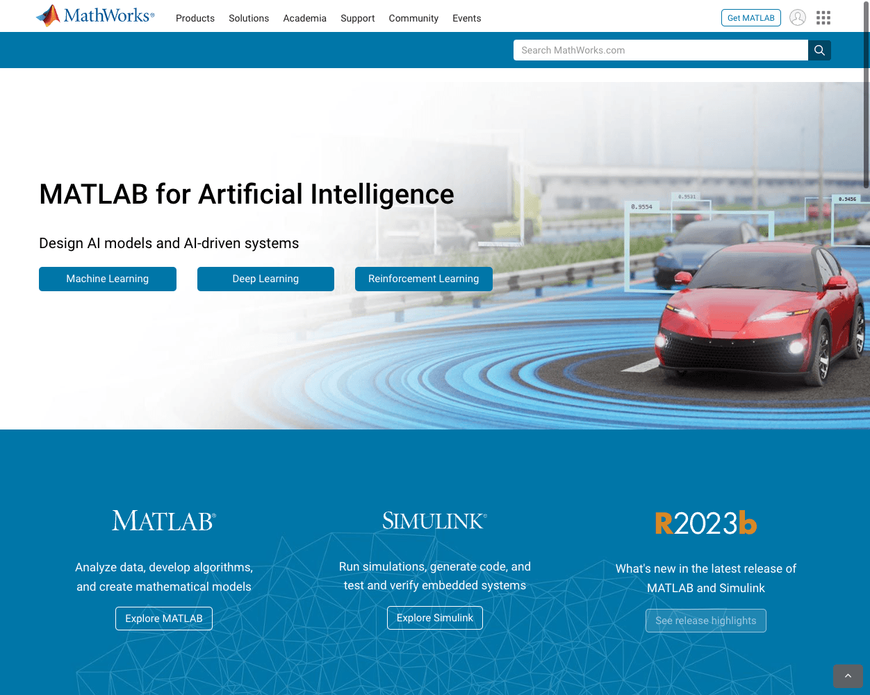 Screenshot of Mathworks Website