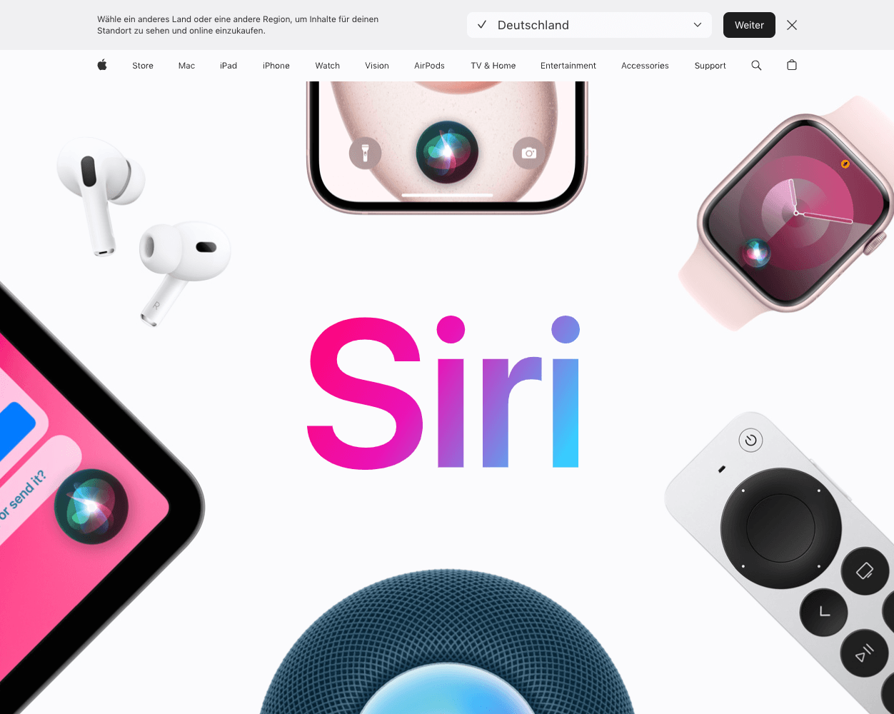 Screenshot of Siri Website