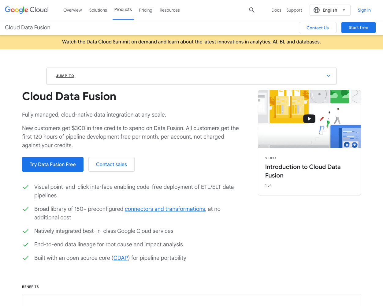 Screenshot of Google Cloud Data Fusion Website