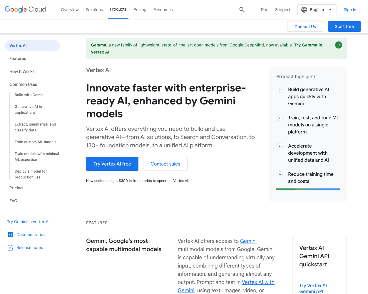 Screenshot of Google Cloud Vertex AI Website