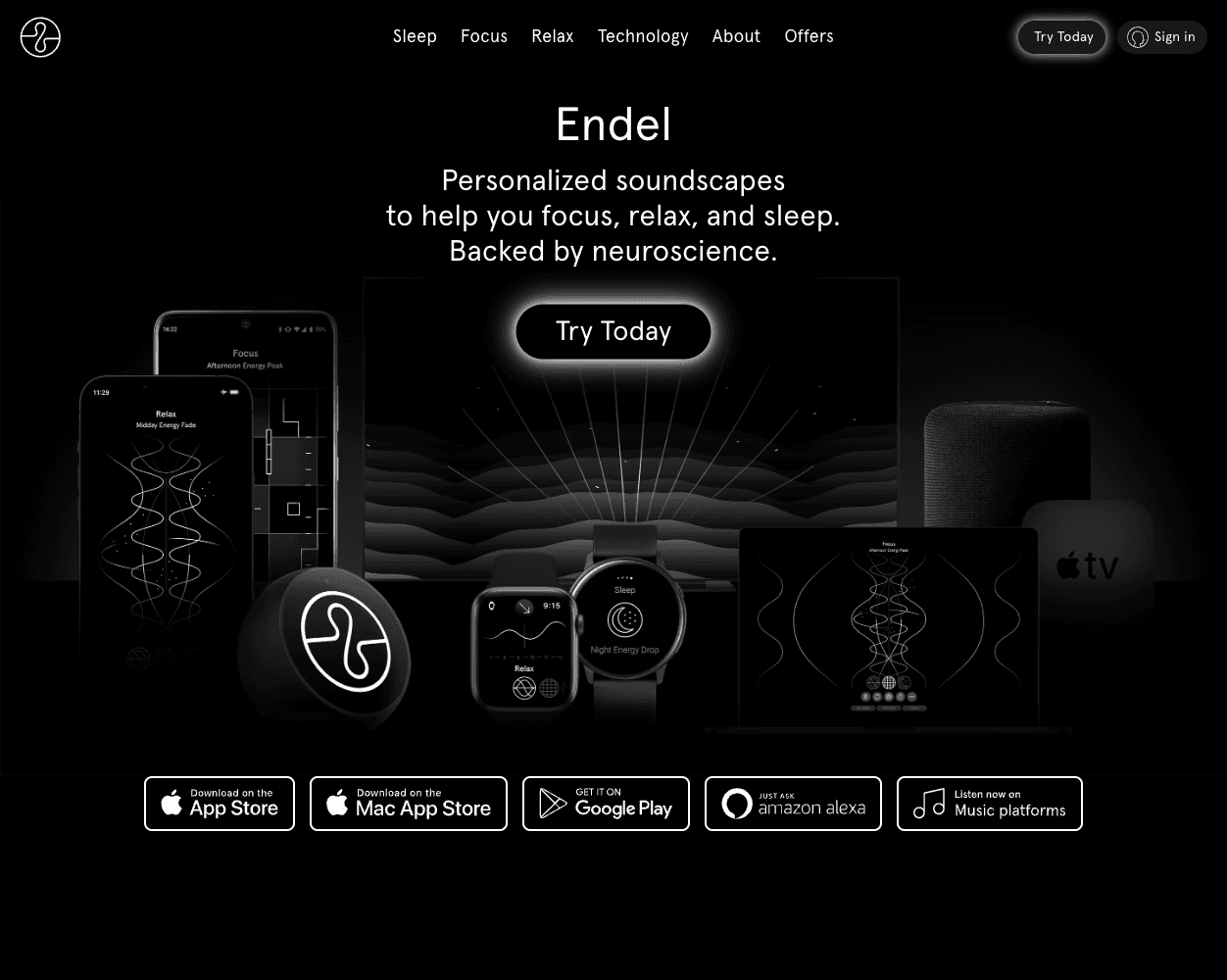 Screenshot of Endel Website