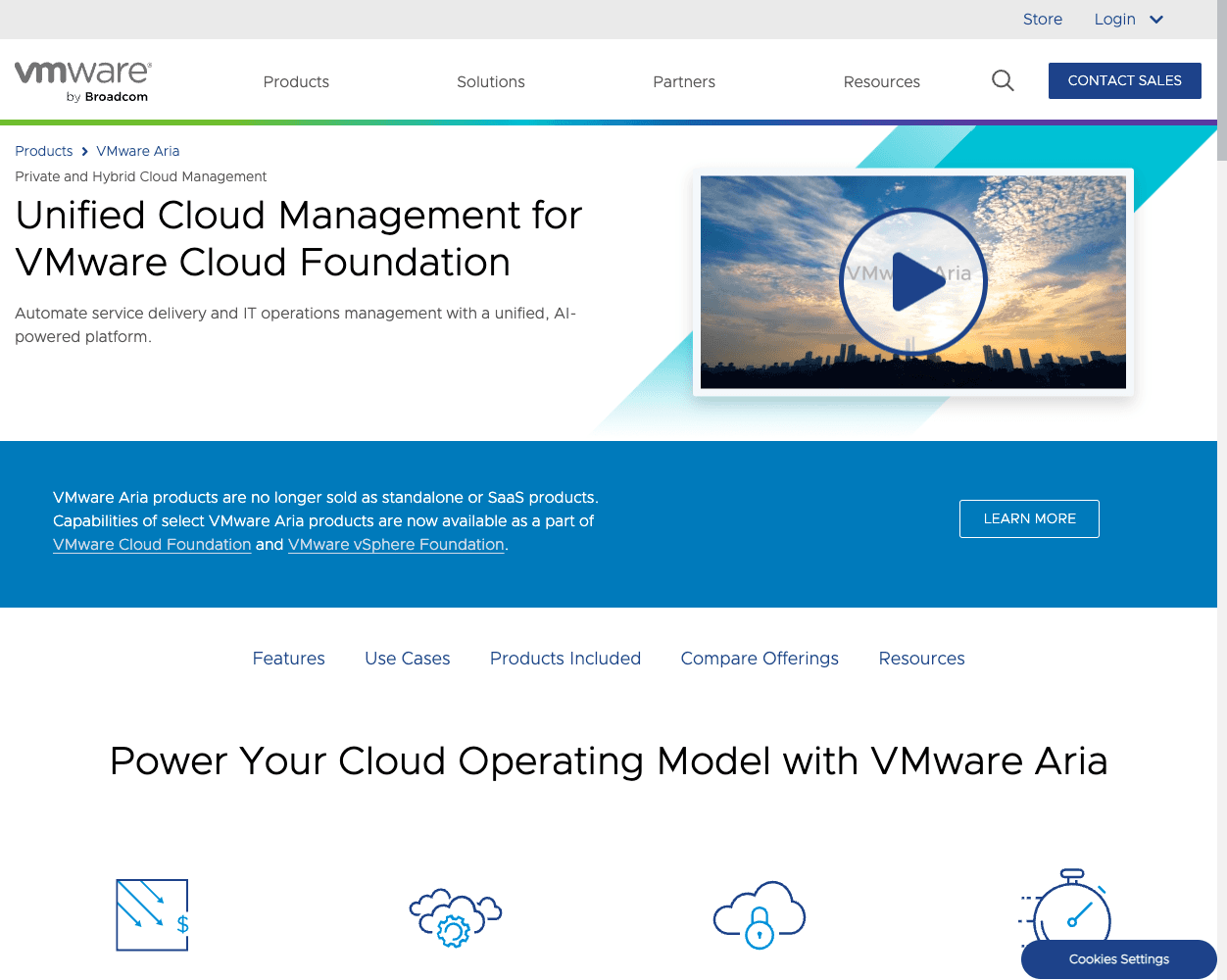 Screenshot of VMWare Aria Website