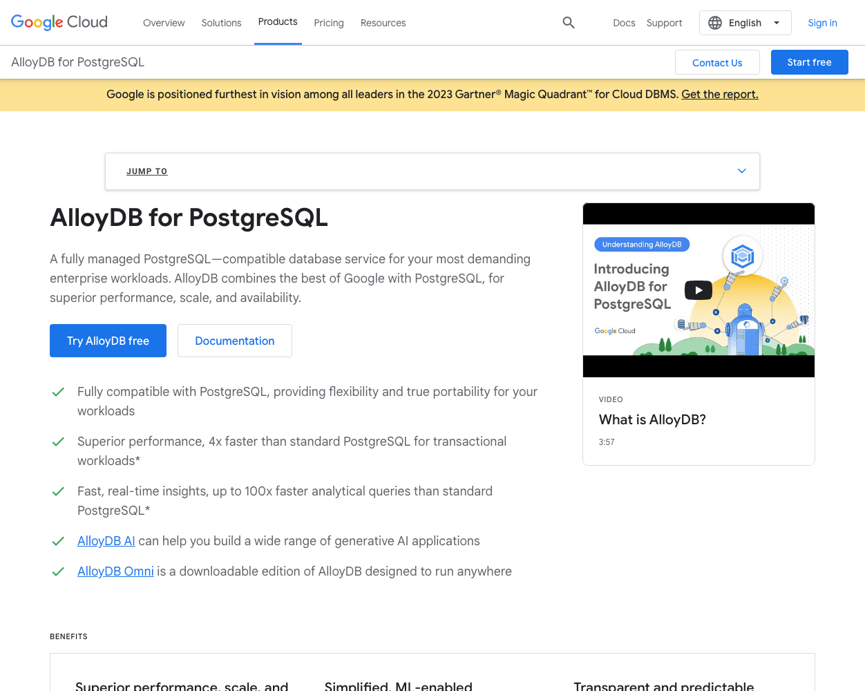 Screenshot of Google Cloud AlloyDB Website