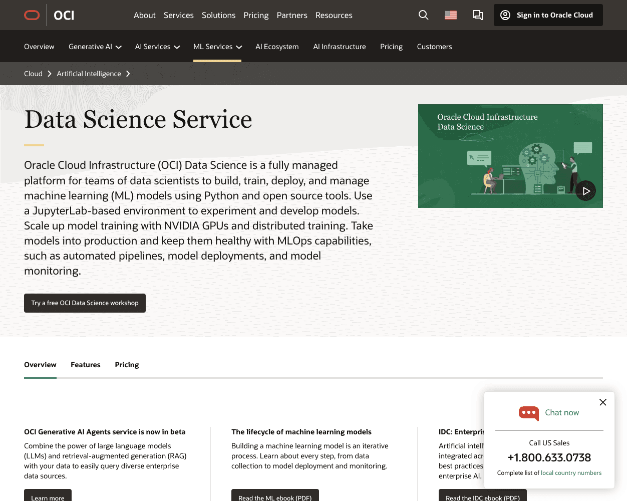 Screenshot of Oracle Data Science Platform Website