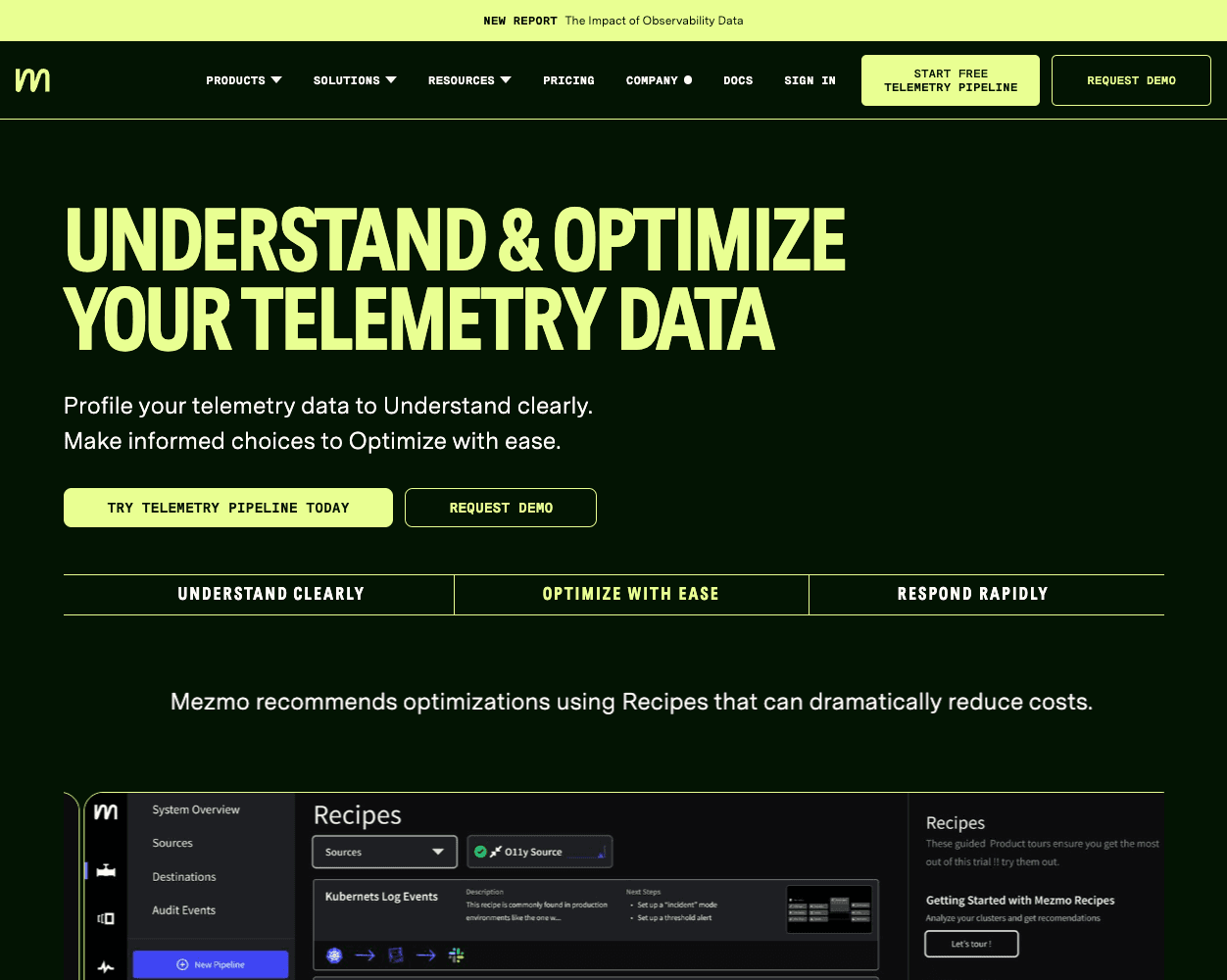 Screenshot of Mezmo Website