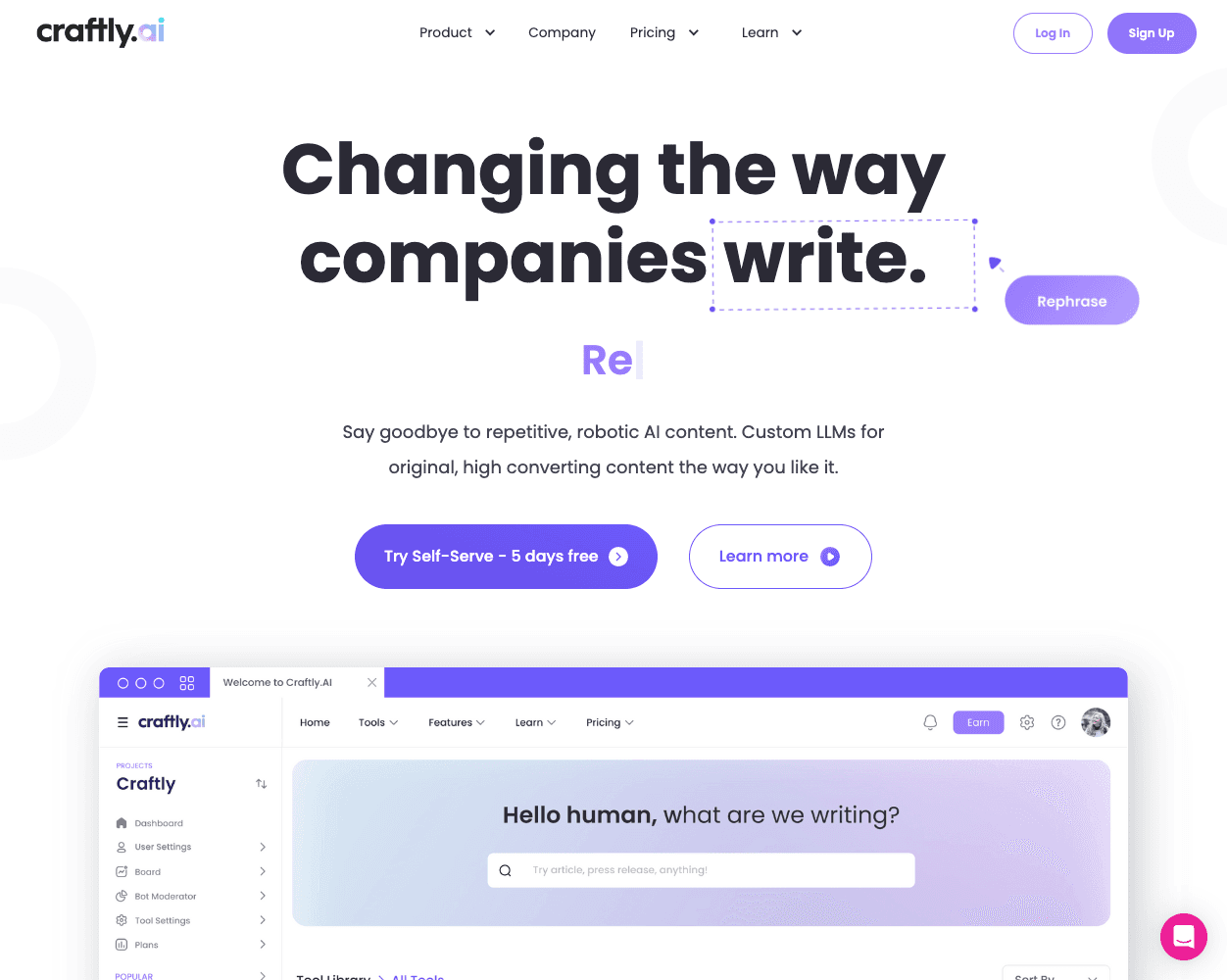 Screenshot of Craftly AI Website