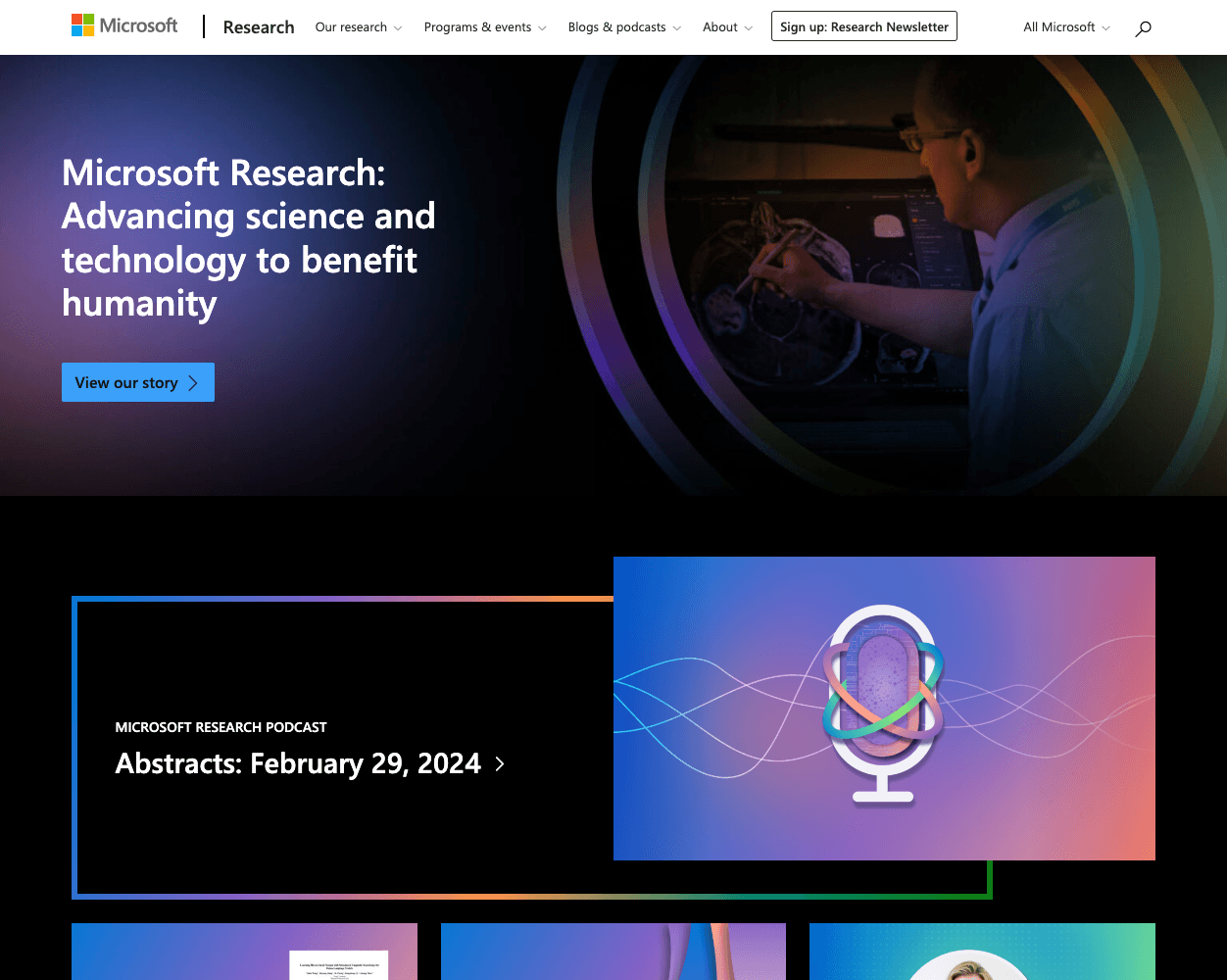 Screenshot of Microsoft Research Website