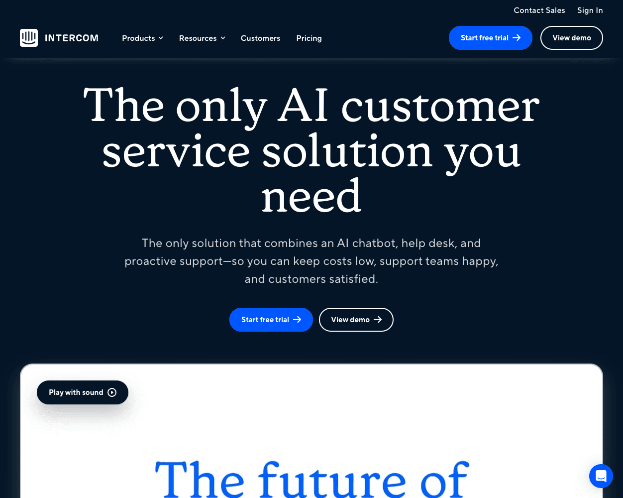 Screenshot of Intercom Website