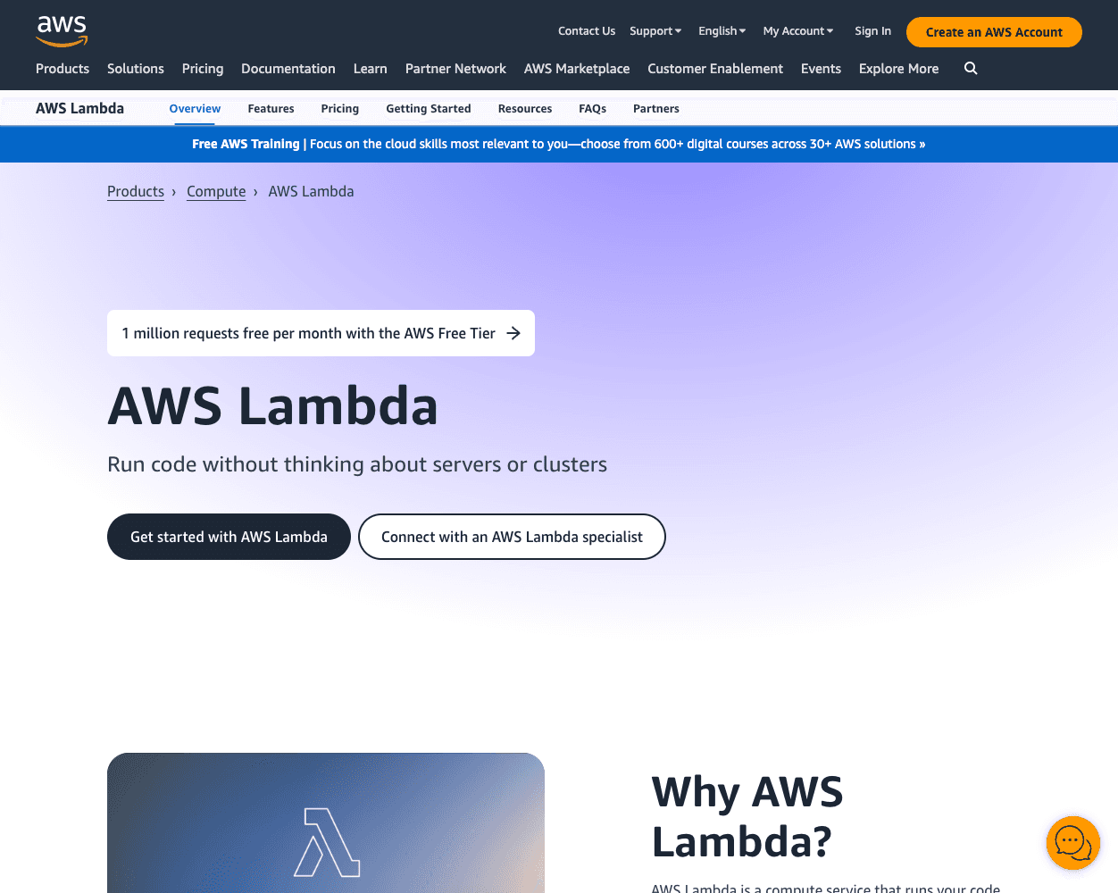 Screenshot of AWS Lambda Website