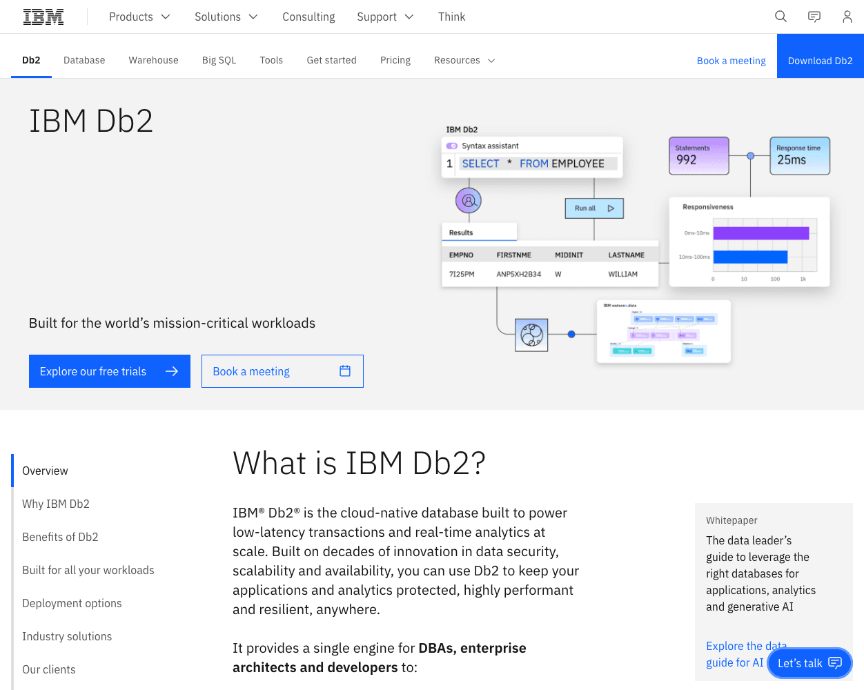 Screenshot of IBM DB2 Website