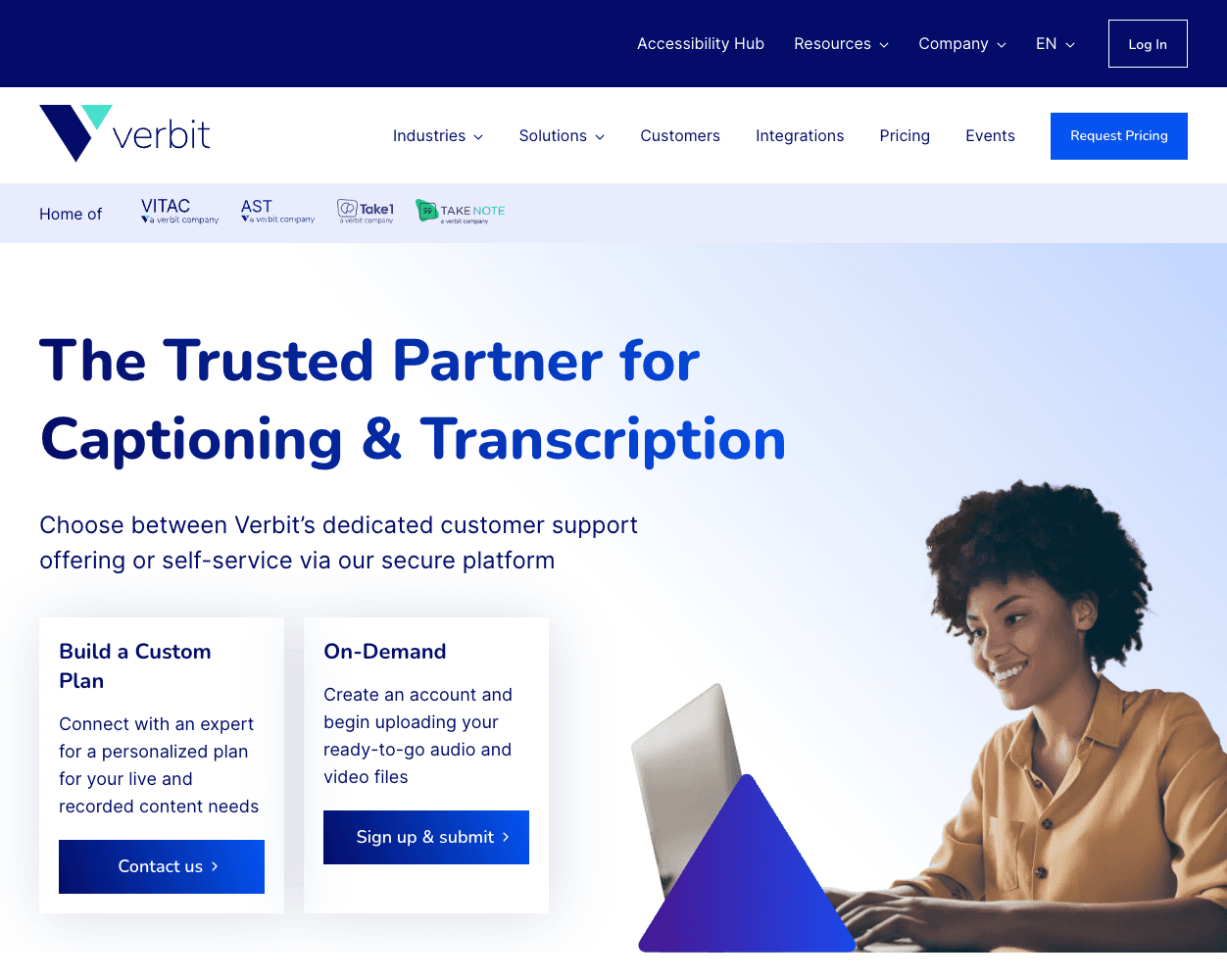 Screenshot of Verbit Website