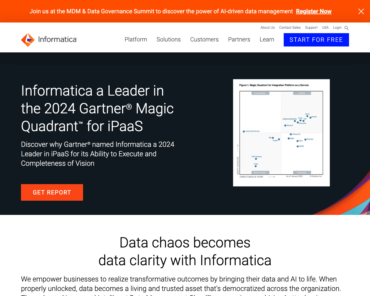 Screenshot of Informatica Website