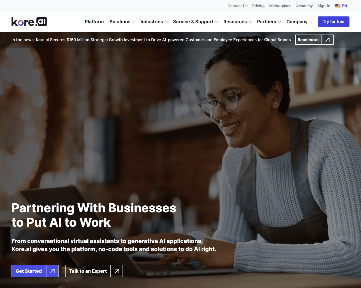 Screenshot of Kore.ai Website