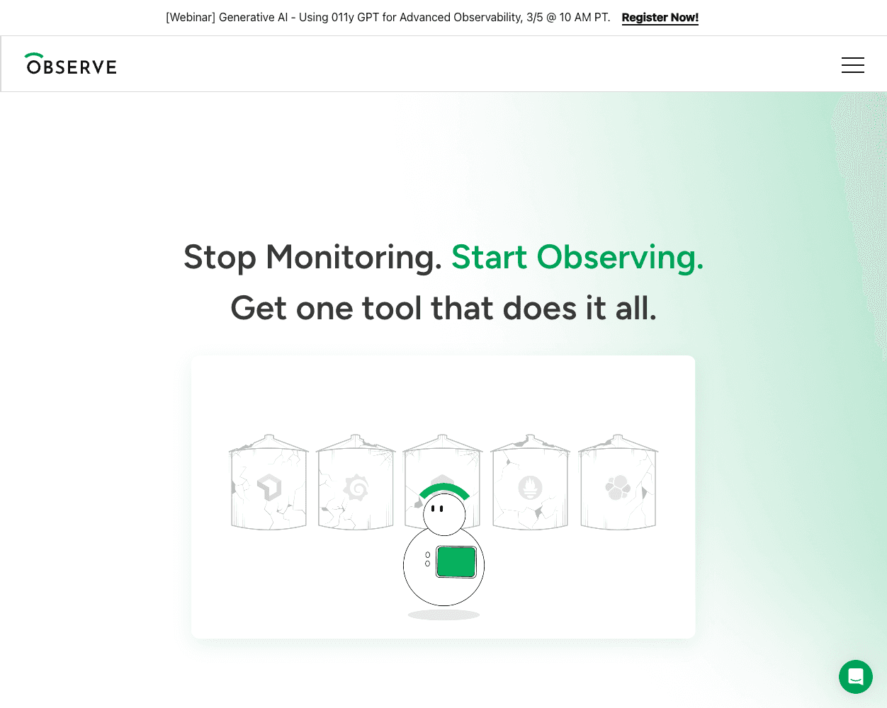 Screenshot of Observe Website