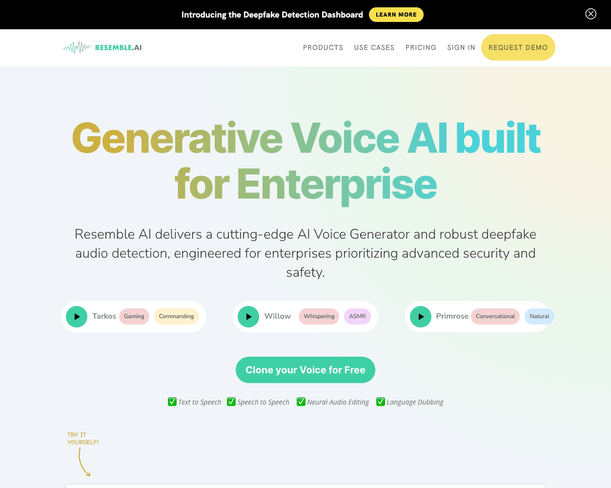 Screenshot of Resemble.ai Website