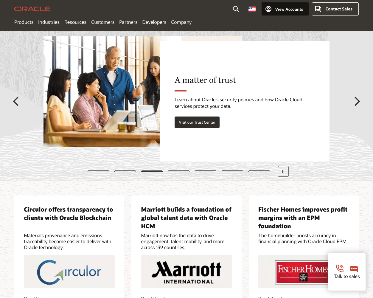 Screenshot of Oracle Website