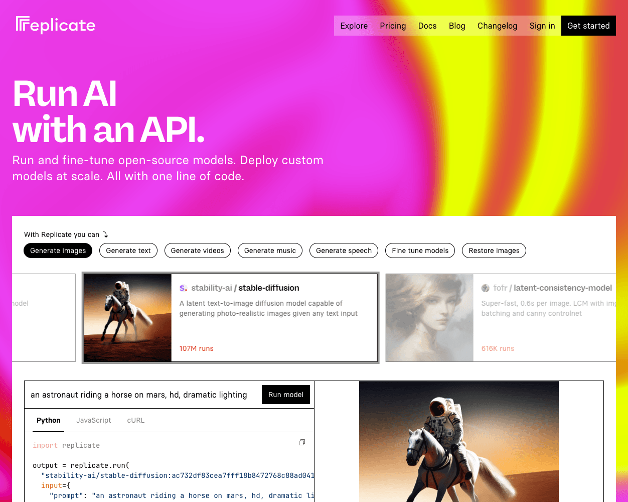 Screenshot of Replicate Website