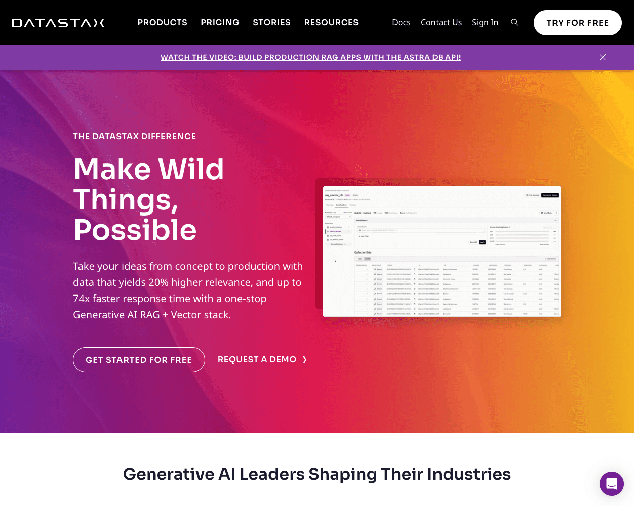 Screenshot of Datastax Website