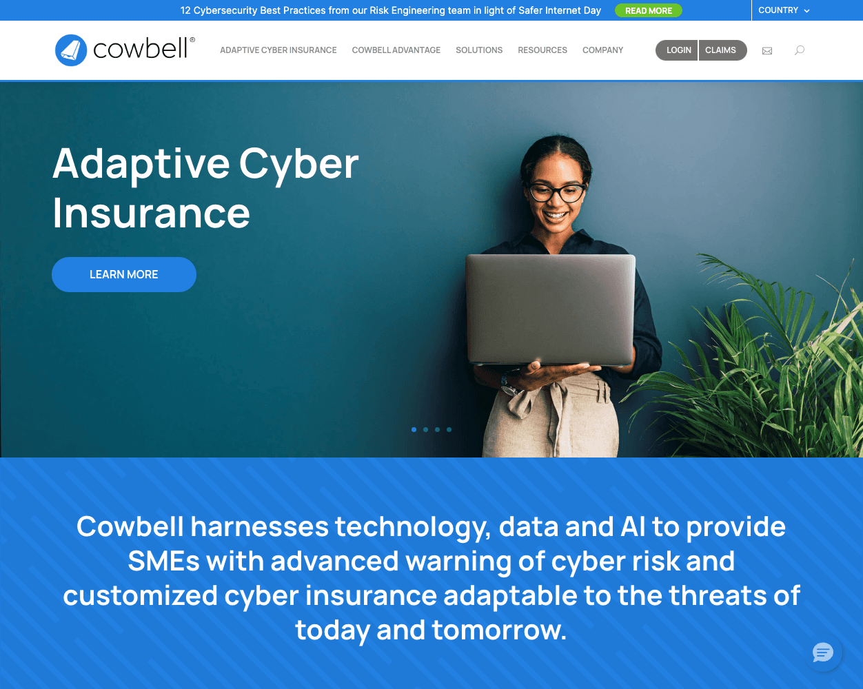 Screenshot of Cowbell Website