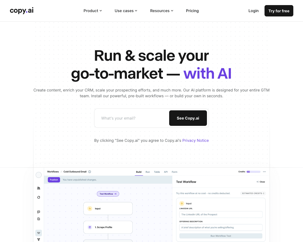 Screenshot of Copy.ai Website