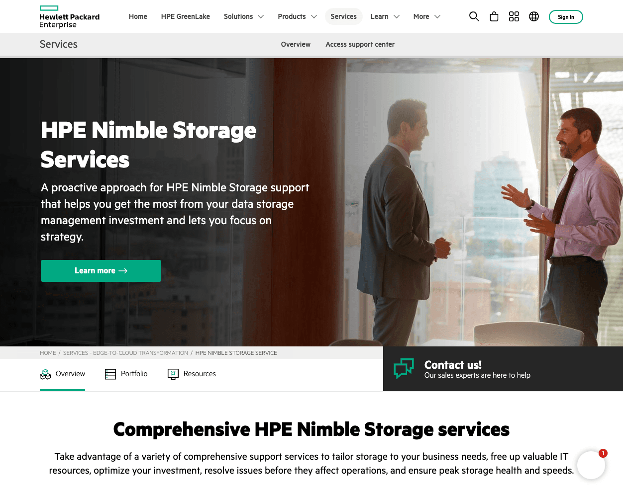 Screenshot of HPE Nimble Storage Website