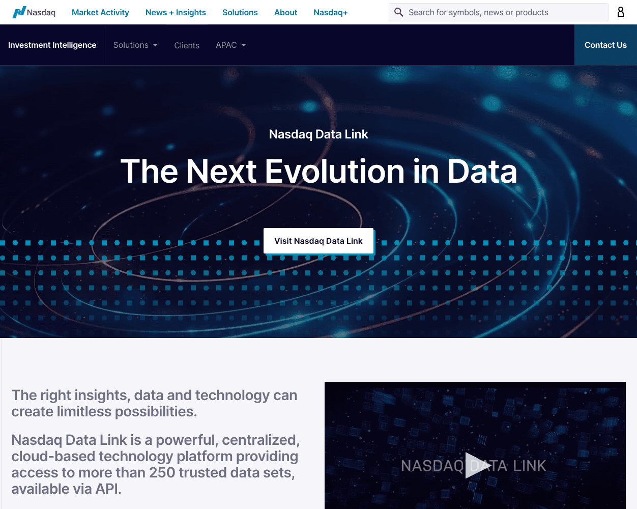 Screenshot of Nasdaq Data Link Website